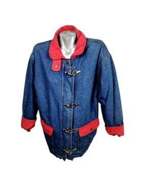 Almost Heaven Denim Coat Jacket Womans Sz L Farm Corduroy Quilted Lining Vintage